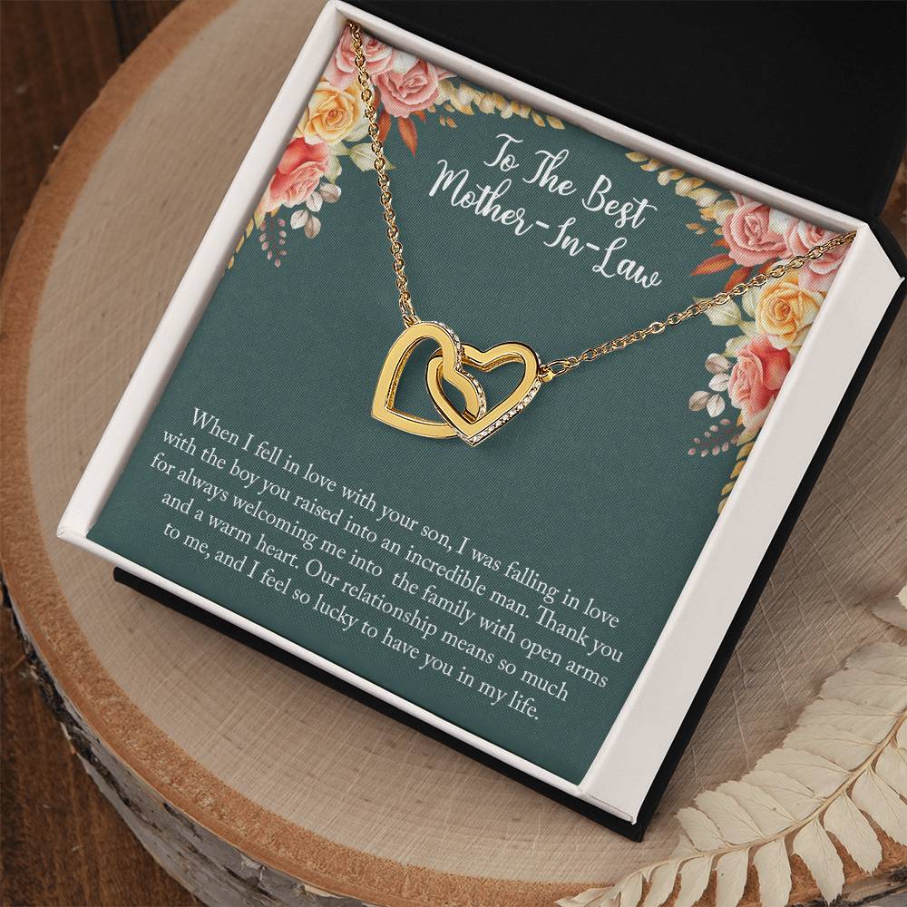 To My New Mother-In-Law Wedding Day Mother Of Groom Gift From Bride Joining Your Family Necklace Present For His Mom Thank You Interlocking Hearts Necklace