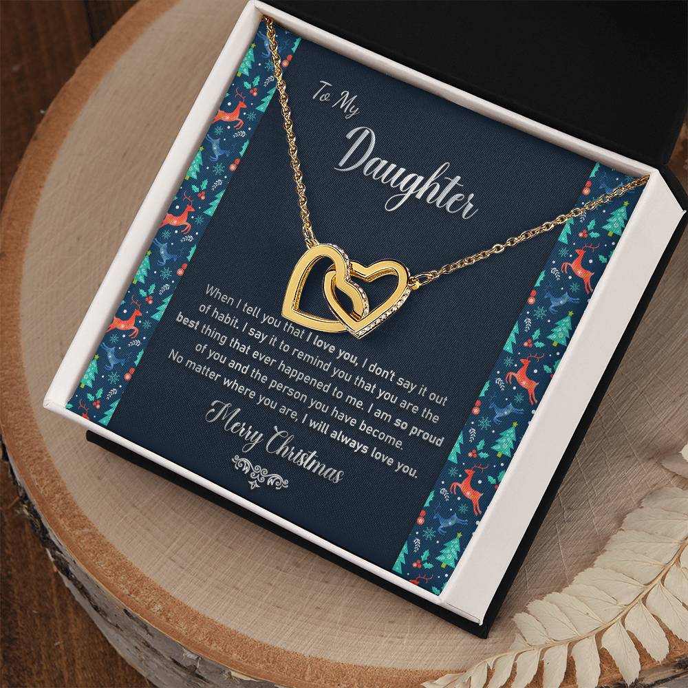 To My Daughter - I Will Always Love You Necklace Interlocking Hearts Necklace