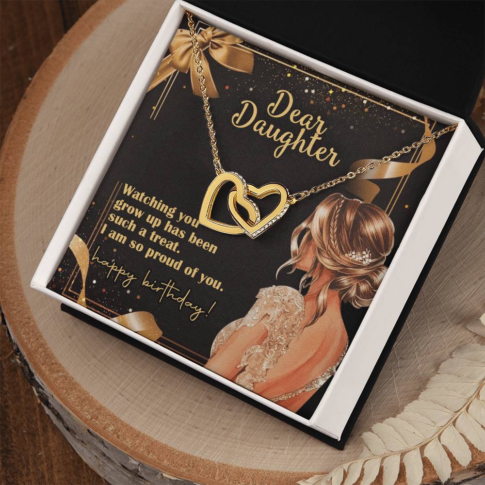 Happy Birthday My Dear Daughter Linked Hearts Necklace Interlocking Hearts Necklace