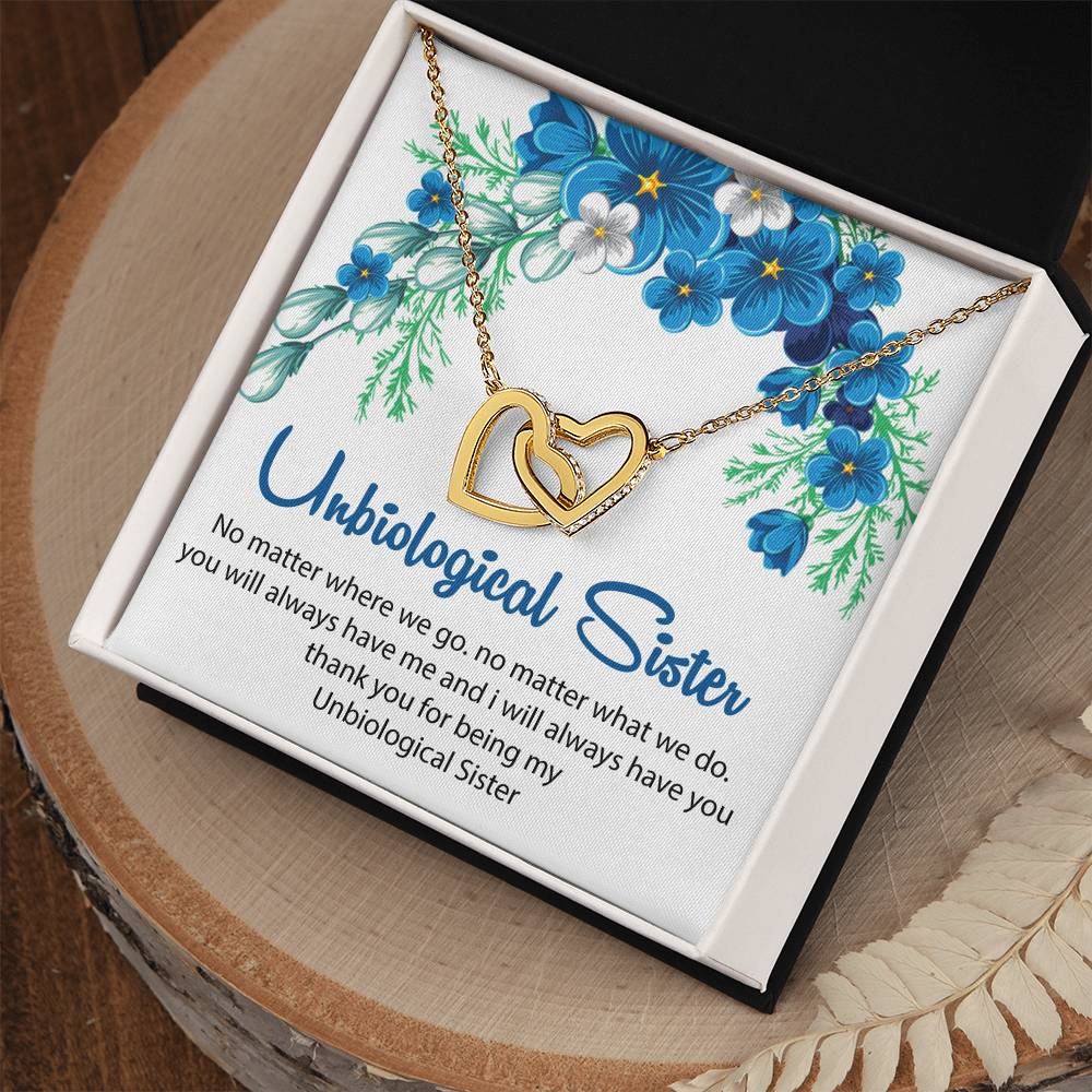 Unbiological Sister Necklace. Interlocking Hearts Necklace