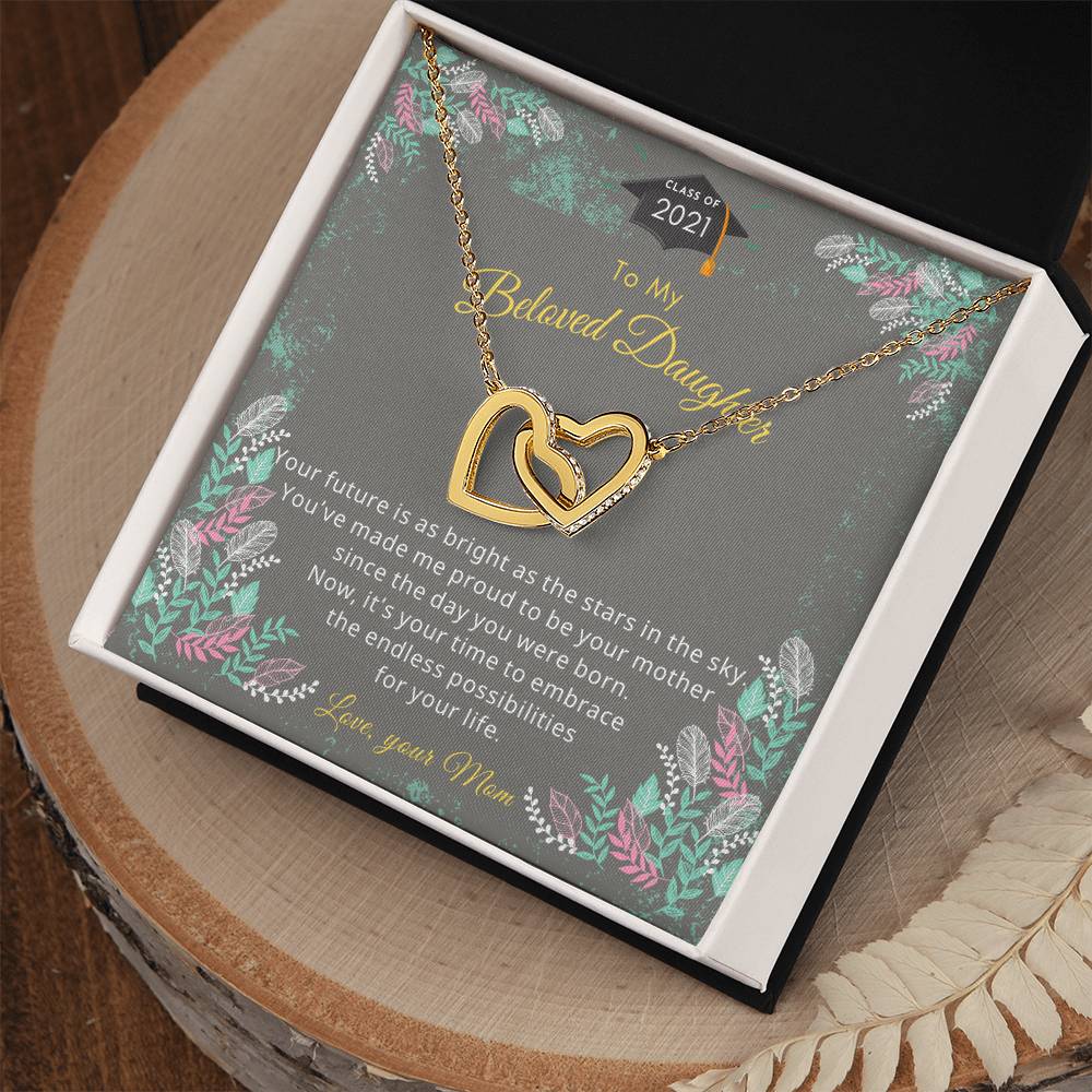 Two Hearts For Daughter'S Graduation Necklace. Interlocking Hearts Necklace