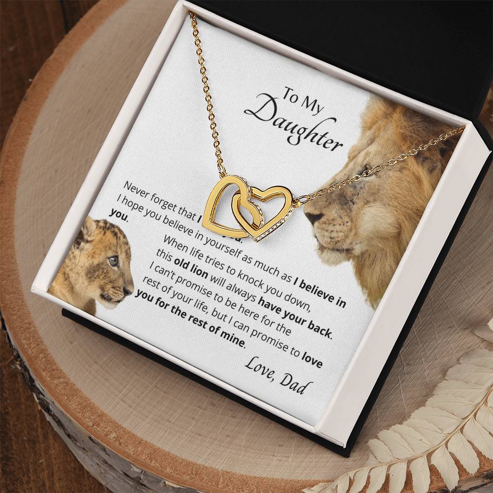 To My Daughter I Believe In You Necklace. Embellished With Cubic Zirconia Stones. Interlocking Hearts Necklace