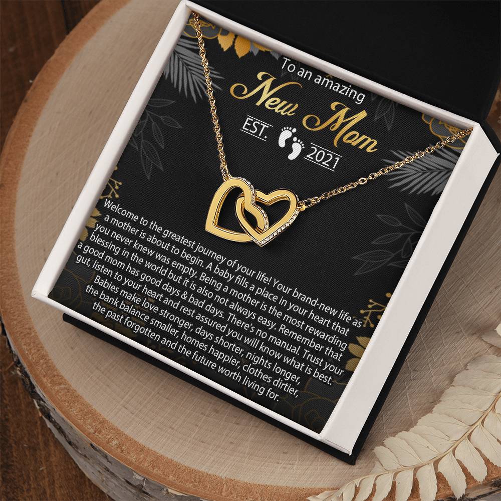 New Mom Necklace Gift Mom Est 2021 Necklace First Time Mom Necklace Baby Shower Necklace Interlocking Hearts Necklace Gift For New Mom