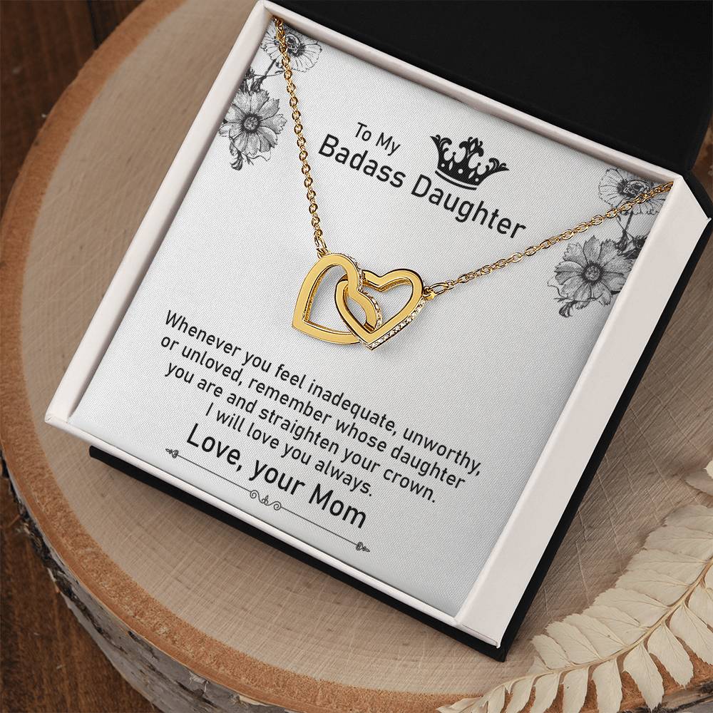 To My Badass Daughter Necklace From Mom Interlocking Hearts Necklace