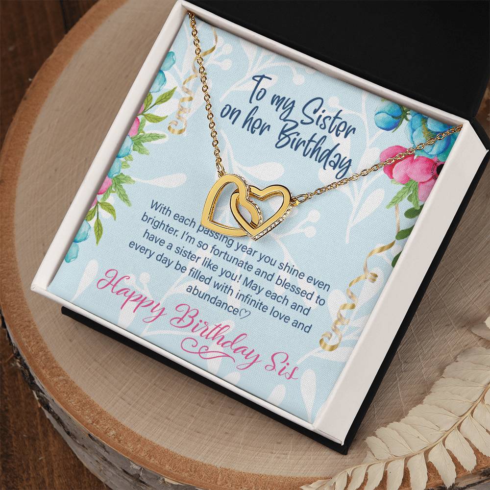 Happy Birthday Sister Gift Sisters Birthday Necklace Happy Birthday To My Sister Sister Jewelry Gift With Message Card Interlocking Hearts Necklace