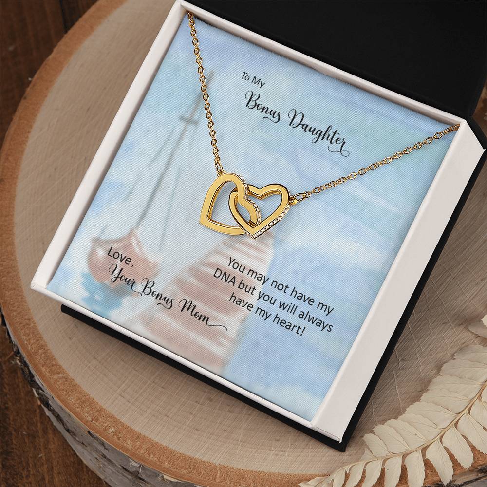 Bonus Daughter From Bonus Mom No Dna But You Have My Heart Interlocking Hearts Necklace
