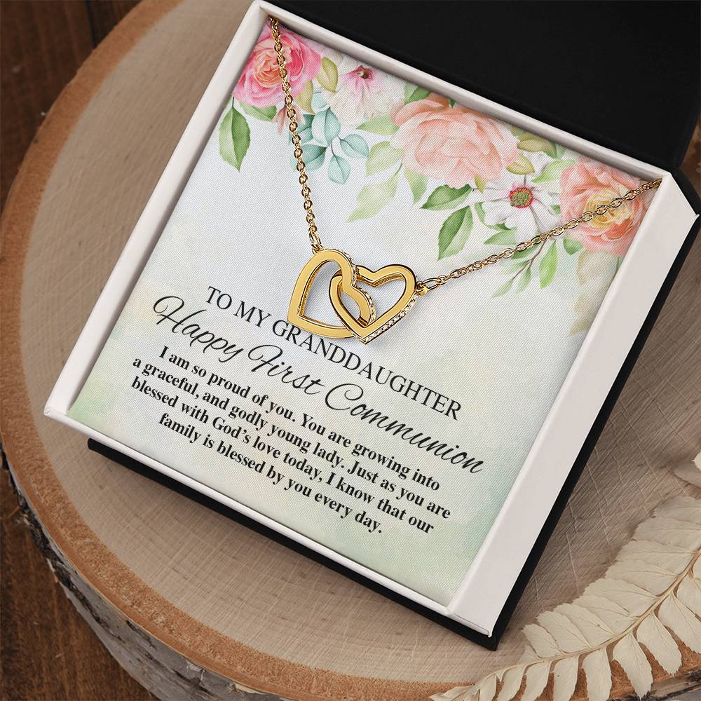 To My Granddaughter Happy First Communion Interlocking Hearts Necklace