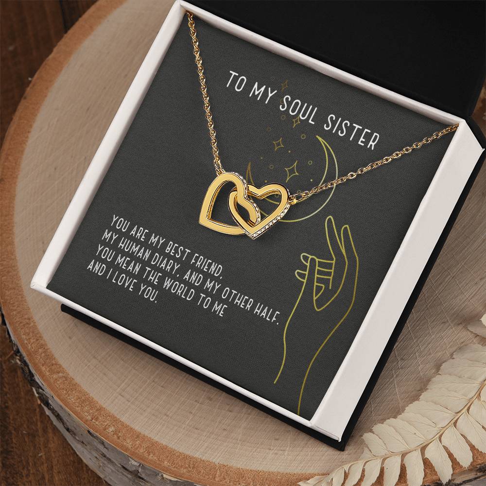 To My Soul Sister Two Hearts Necklace Interlocking Hearts Necklace