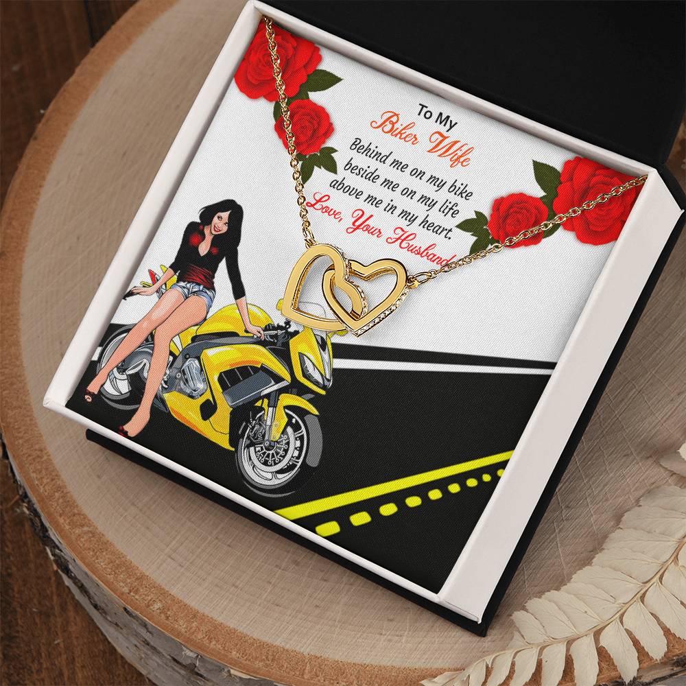To My Biker Wife Happy Valentine'S Daybiker Wife Valentine Gift. Interlocking Hearts Necklace