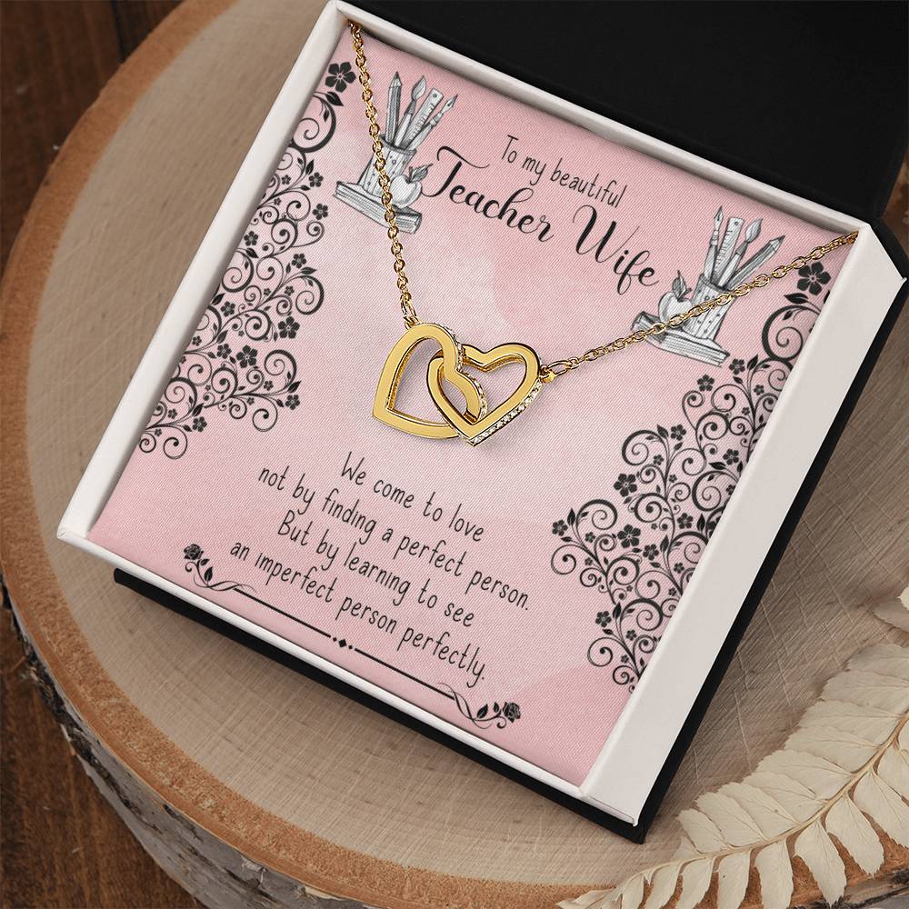 To My Beautiful Teacher Wife Gift - Interlocking Hearts Necklace - Symbol Of Never-Ending Love