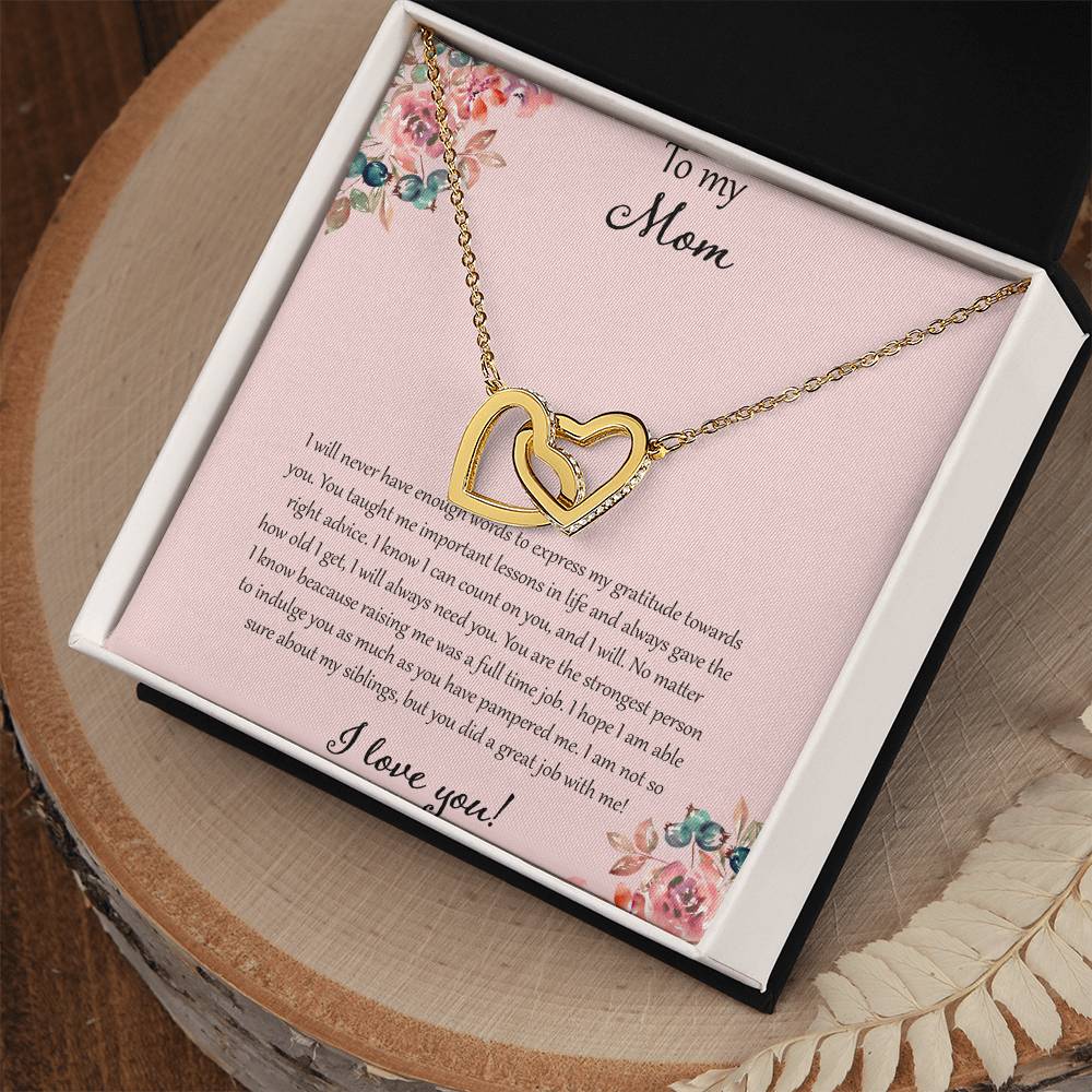 To My Mom I Will Never Have Enough Words - Pink Interlocking Hearts Necklace