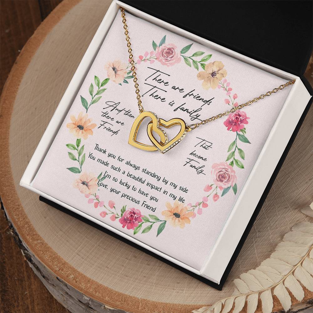 There Are Friends There Is Family Interlocking Hearts Necklace Birthday Message Card Gift
