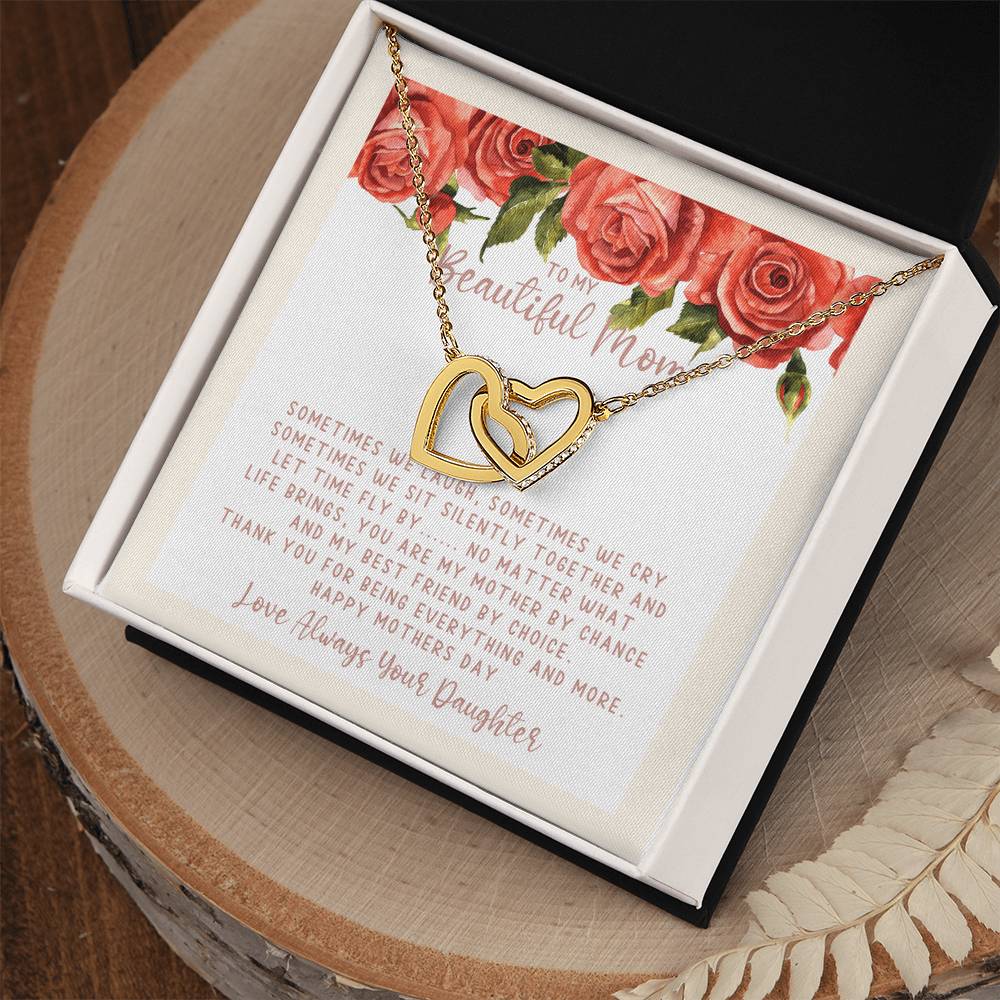 Mothers Day Creamy Roses Best Friends Interlocking Hearts Necklace
