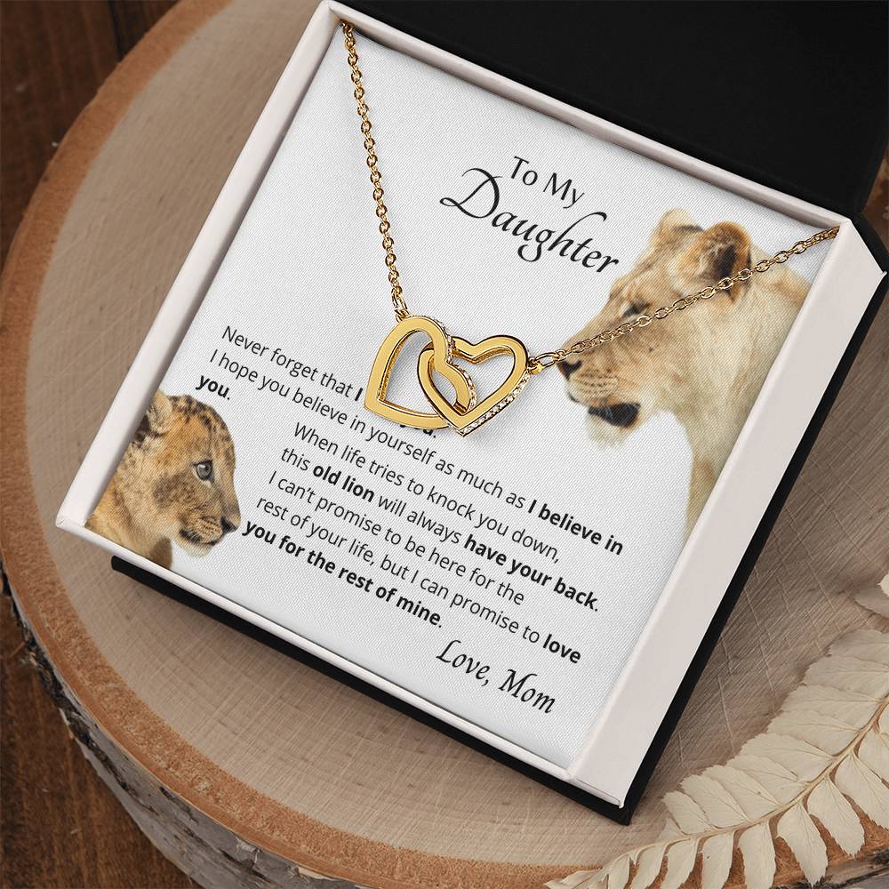 To My Daughter - I Believe In You - Necklace. Embellished With Cubic Zirconia Stones. Interlocking Hearts Necklace