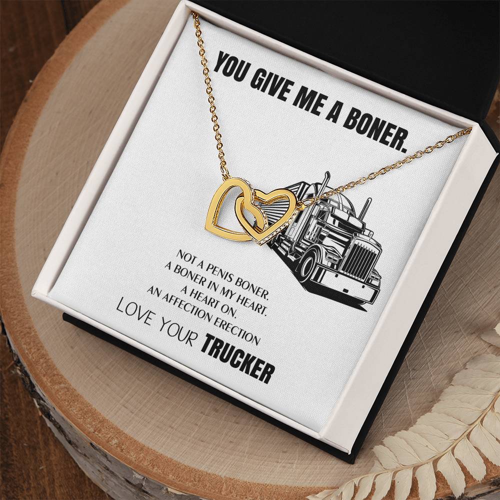 Truck Driver Wife Gifts You Give Me A Boner Truck Driver Wife Necklace Trucker Love For Soulmate Interlocking Hearts Necklace