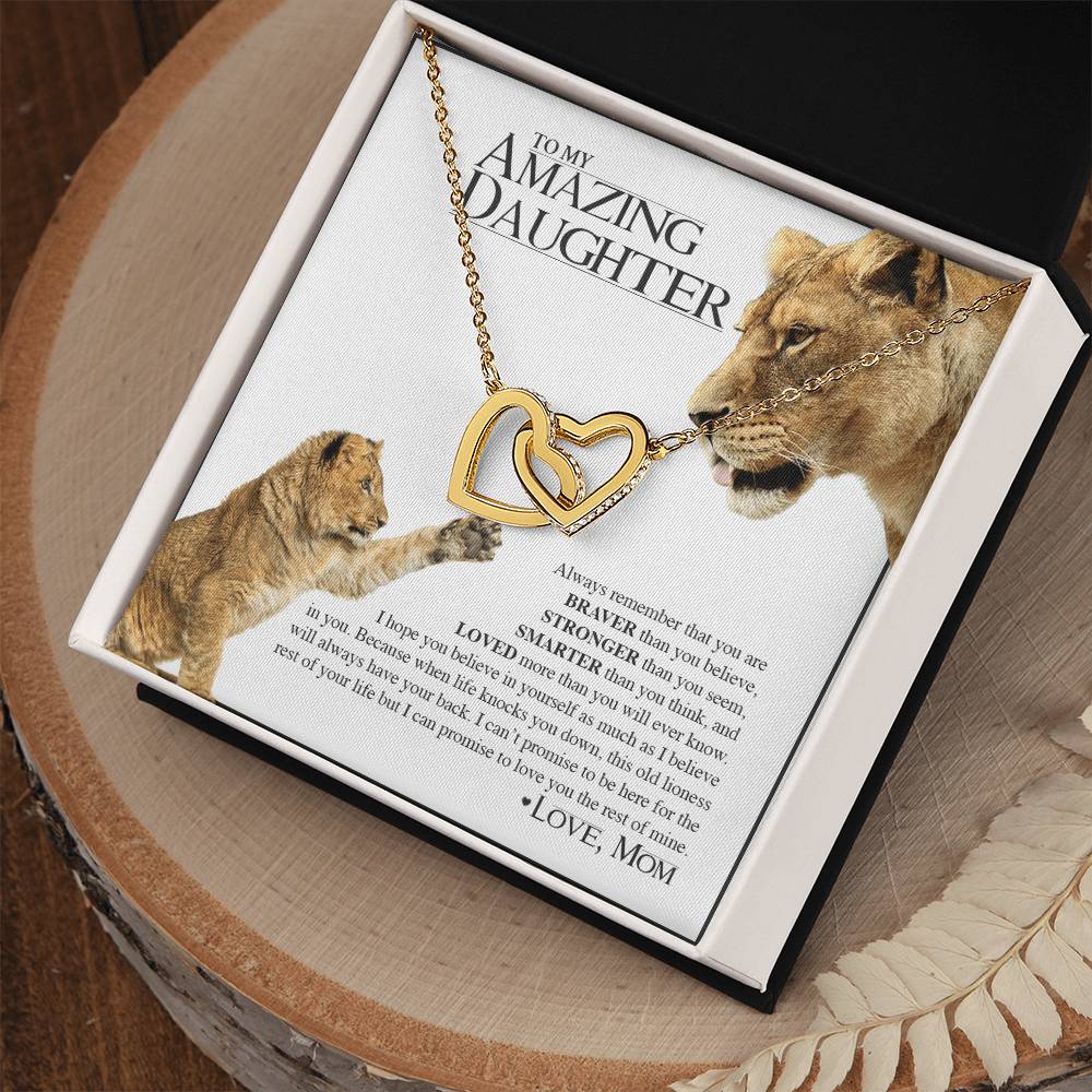 To My Amazing Daughter - Lion'S Pride Necklace & Message Card Interlocking Hearts Necklace