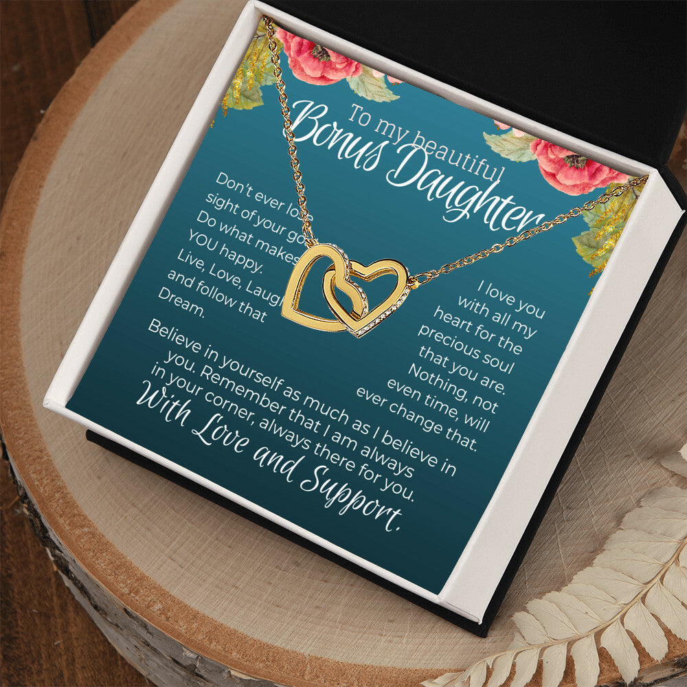 Stepdaughter Love & Support Gift From Stepmom Step Dad - Hearts Interlocking Hearts Necklace