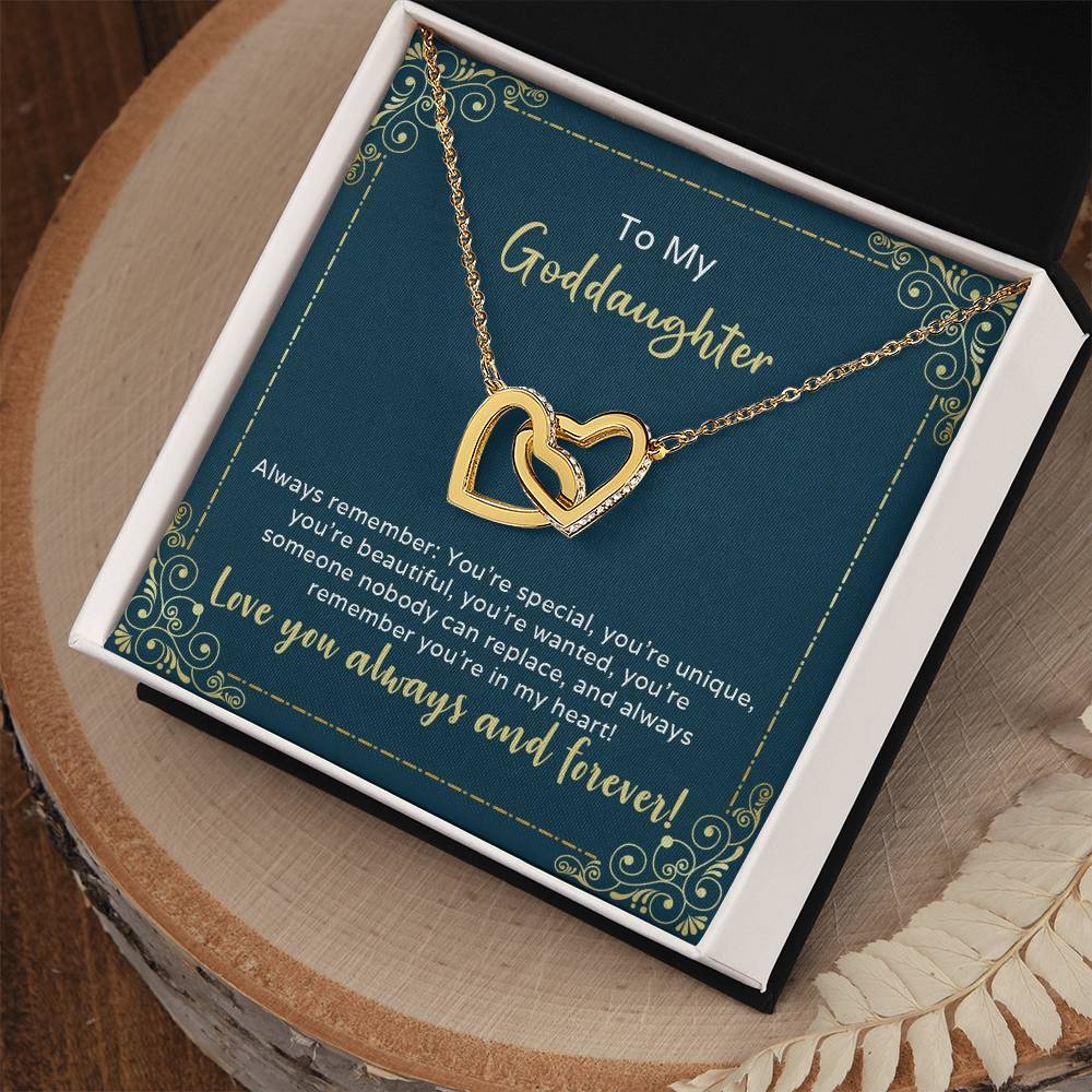 To My Goddaughter Gift - Nobody Can Replace My Granddaughter Heart Necklace Interlocking Hearts Necklace