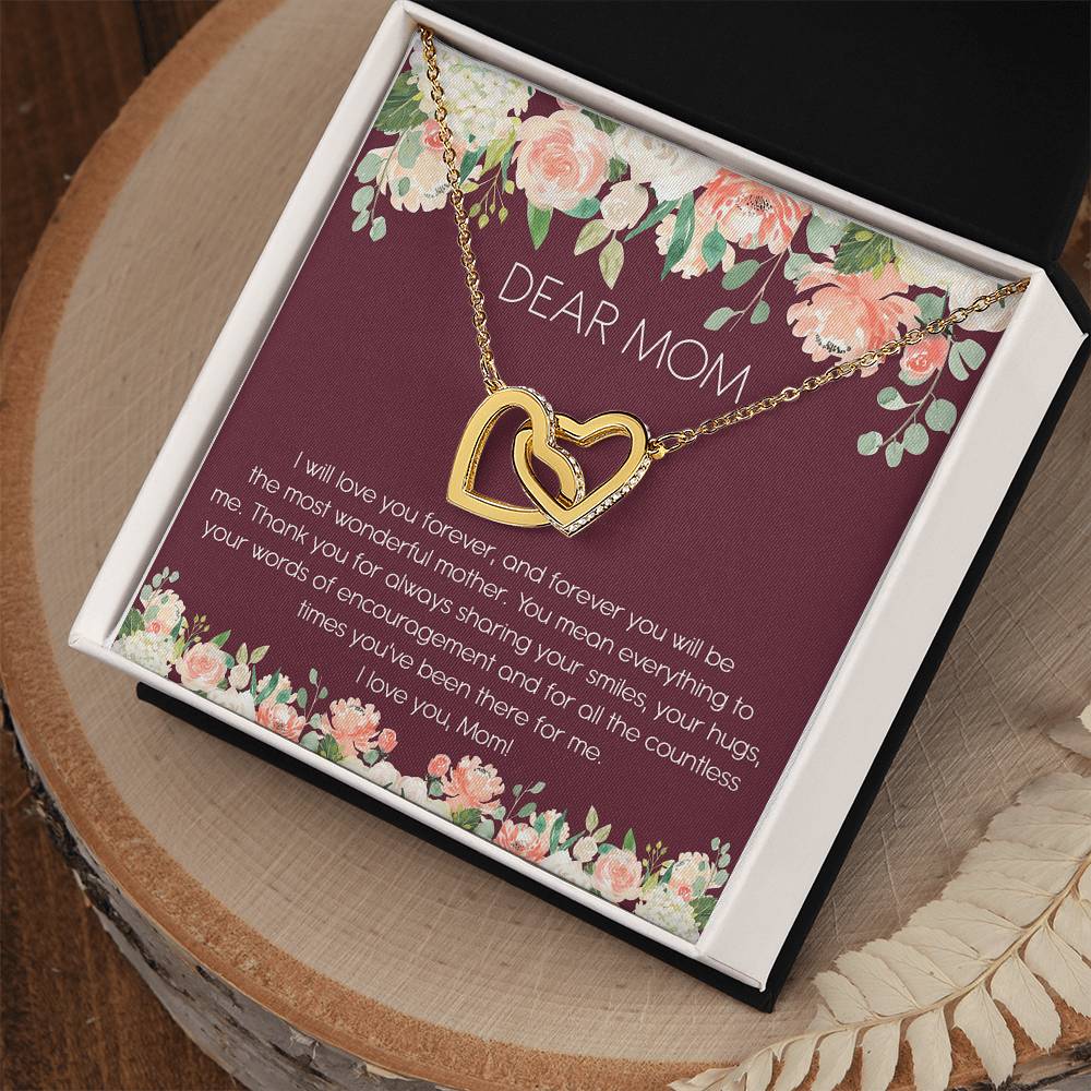 Dear Mom Watercolor Flower Interlocking Hearts Necklace Mother'S Day Message Card