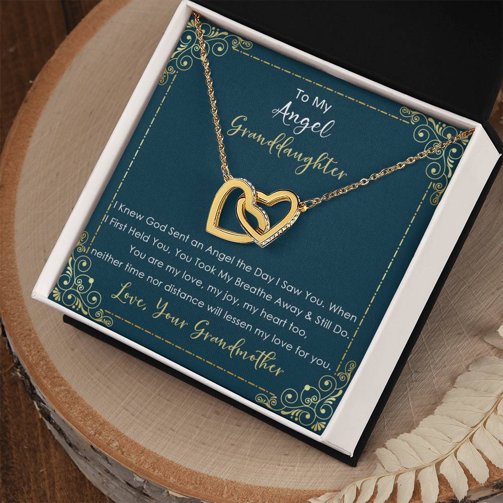 To My Angel Granddaughter - Neither Time Nor Distance Will Lessen My Love For You - Necklace Interlocking Hearts Necklace