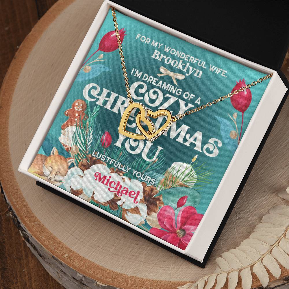 Husband To Wife - I'M Dreaming Of A Cozy Christmas You - Customizable Christmas Gift Interlocking Hearts Necklace