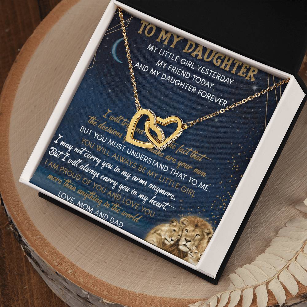 To My Daughter Interlocking Hearts Necklace Message Card
