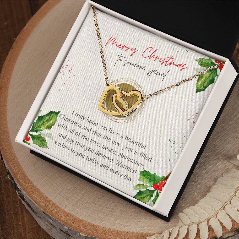 Merry Christmas Interlocking Hearts Necklace Cream Holly
