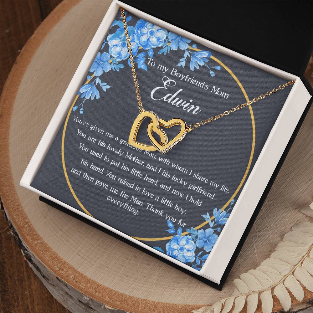 Personalized Boyfriends Mom Necklace Gift Boyfriends Mom Mother'S Day Gift Boyfriend Mom Birthday Gift Custom Name Interlock Heart Necklace Interlocking Hearts Necklace