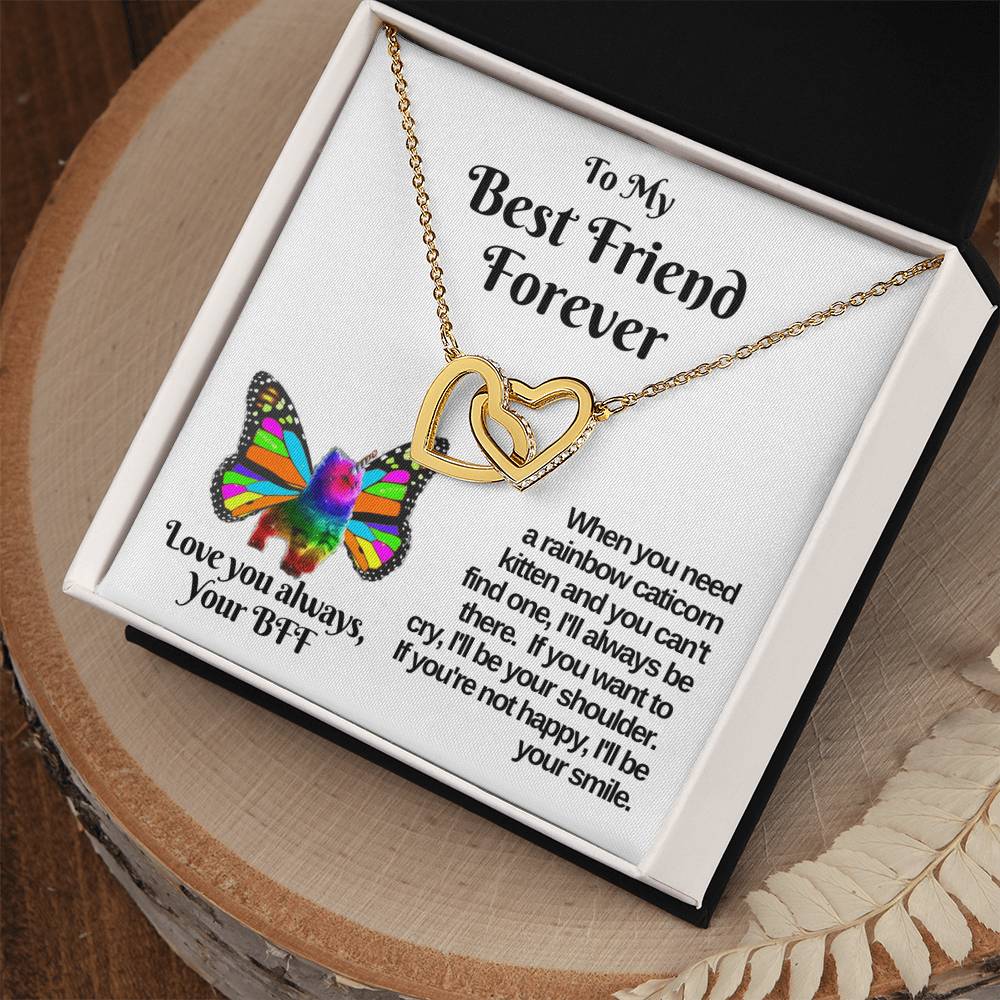 Rainbow Caticorn Linked Hearts Gift For Bff Interlocking Hearts Necklace