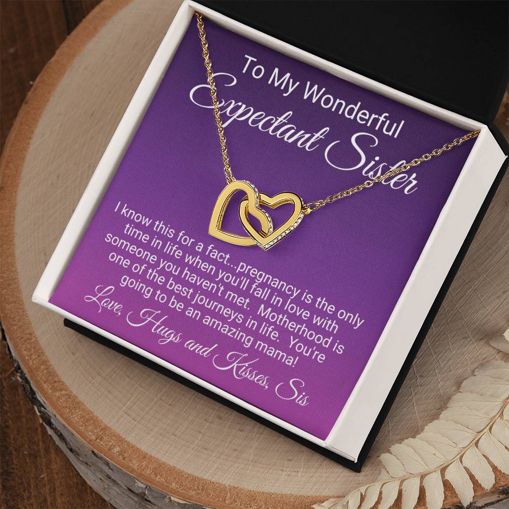 Expectant Sister Linked Hearts Necklace Gift From Sis Interlocking Hearts Necklace