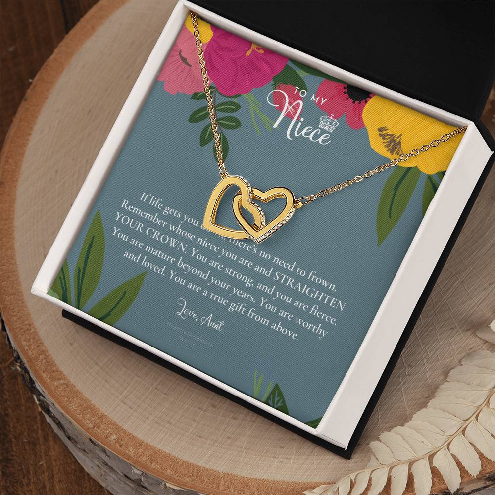 To My Badass Niece Straighten Your Crown Necklace Aunt Niece Necklace Niece Birthday Gift Niece Graduation Gift Interlocking Hearts Necklace