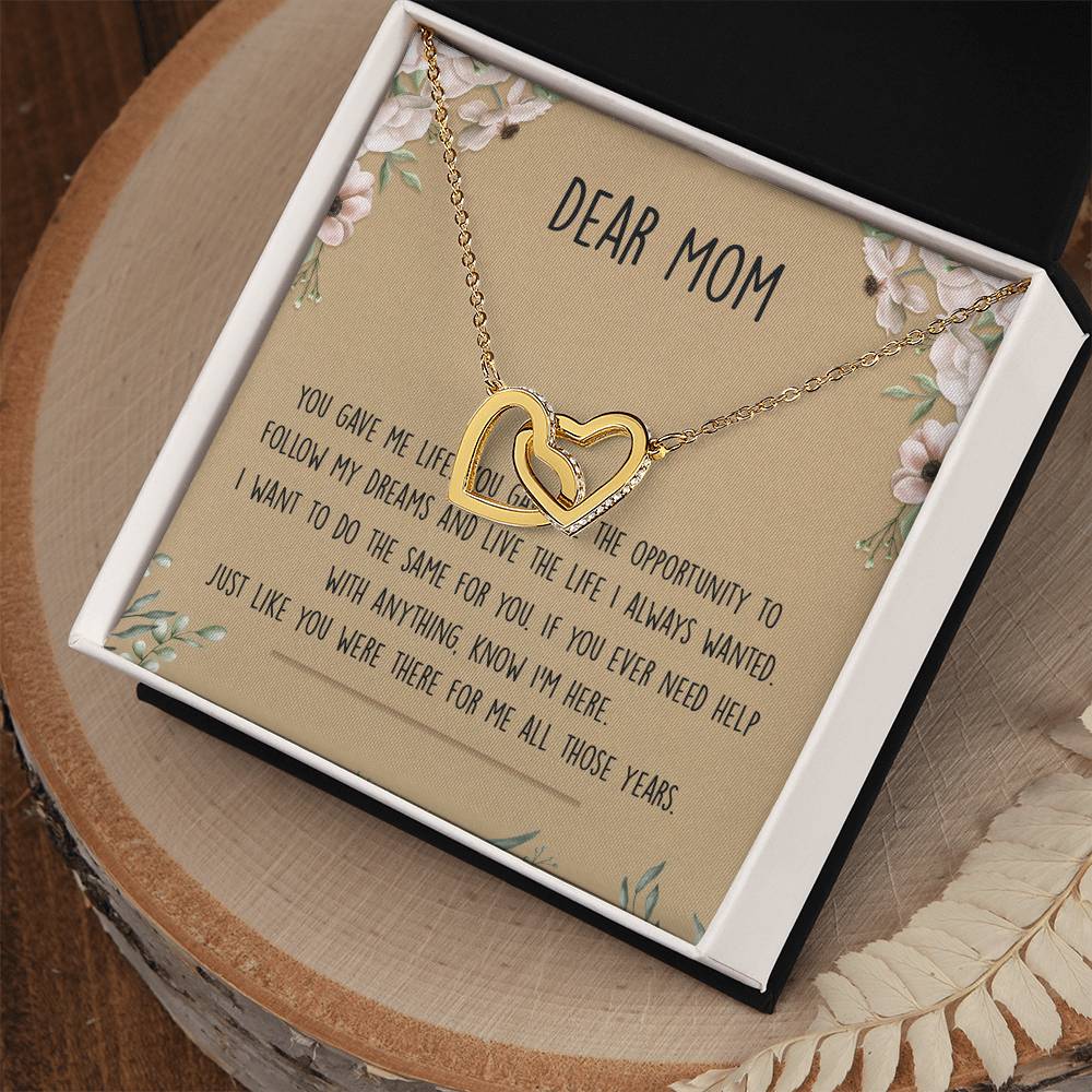Dear Mom Interlocking Hearts Necklace Message Card
