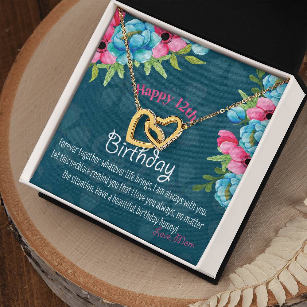 12Th Birthday Gift To Daughter From Mom Heart Birthday Necklace Daughter Turning 12 Gift From Mother Interlocking Hearts Necklace