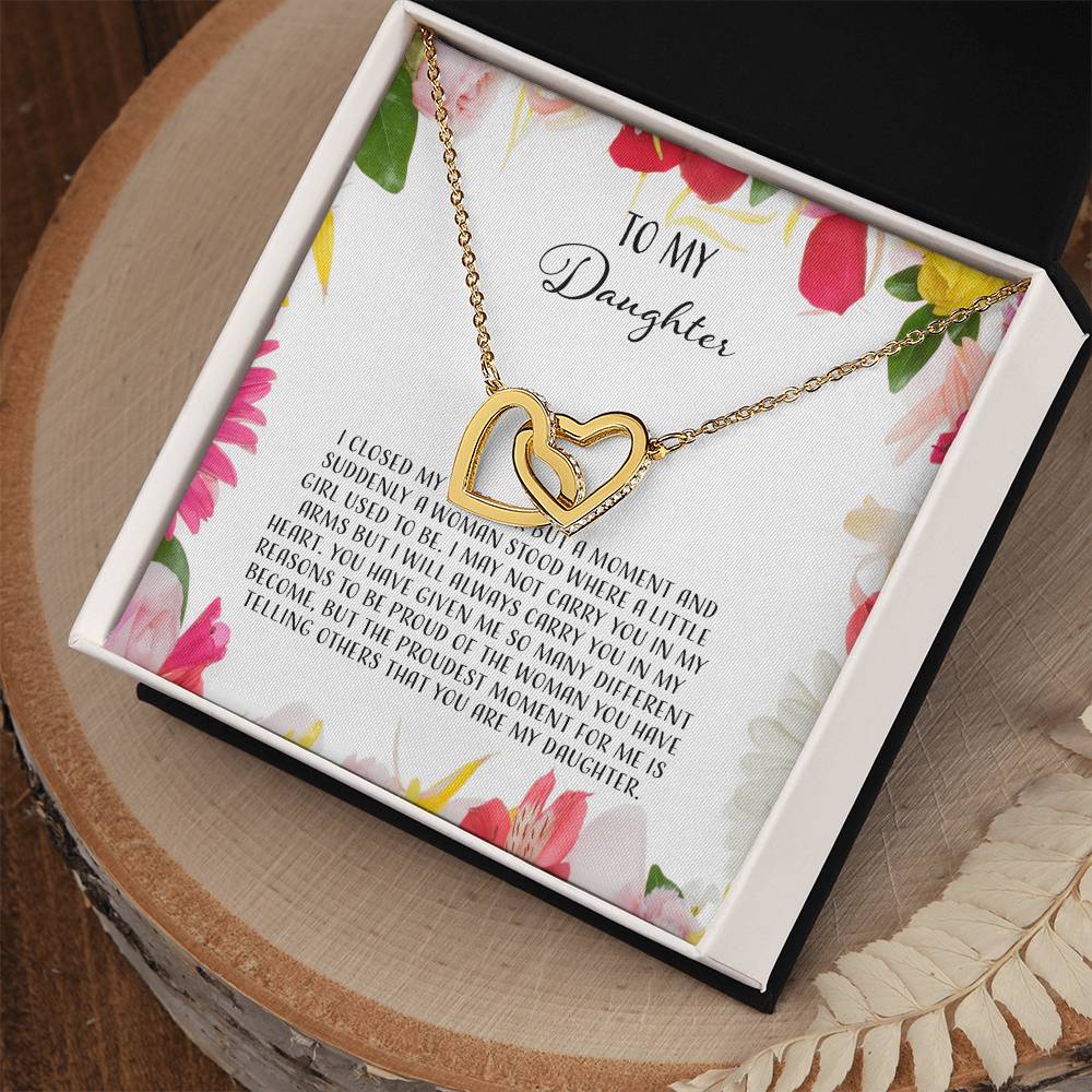 To My Daughter I Close My Eyes For A Moment - Floral Interlocking Hearts Necklace