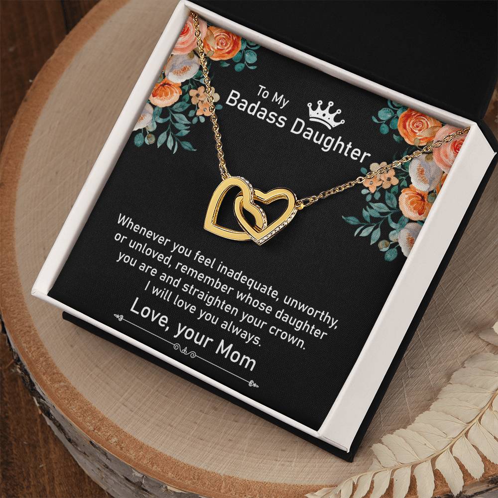 To My Badass Daughter Necklace Gift From Mom Birthday Necklace Gift From Mom Interlocking Hearts Necklace