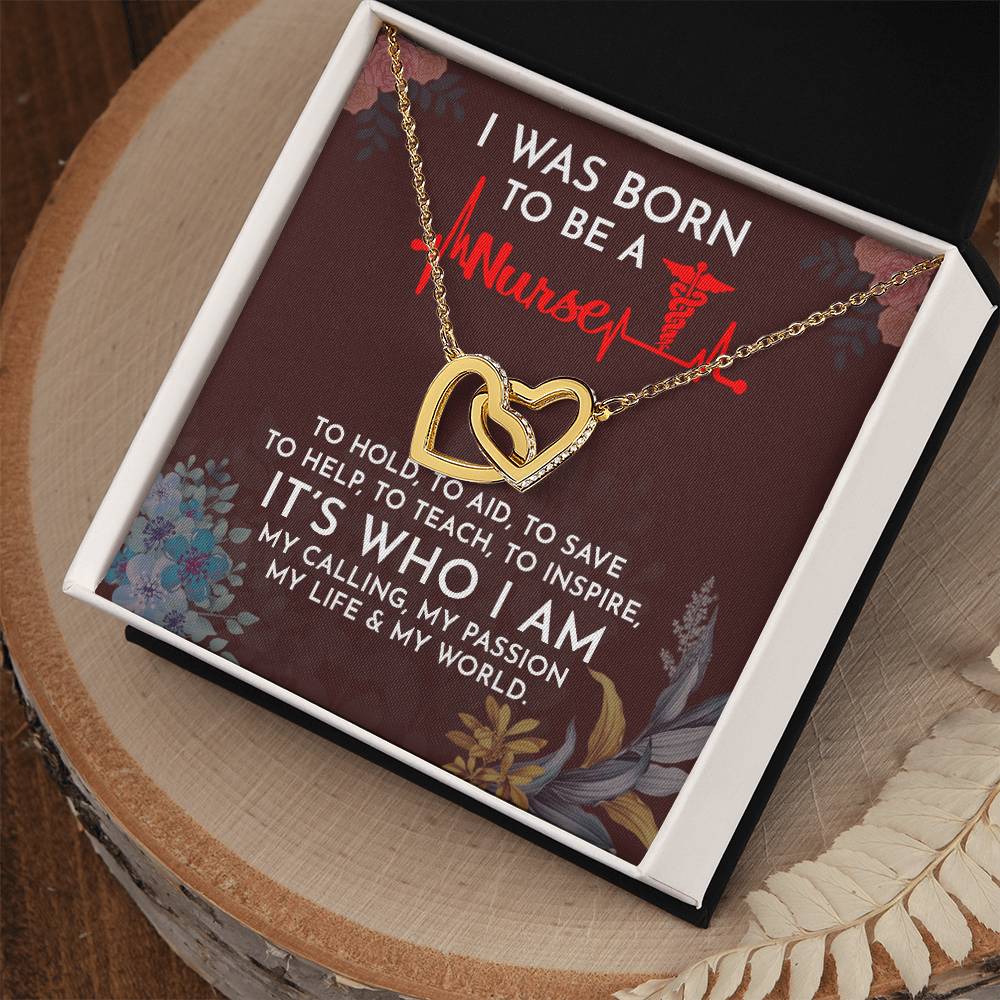 I Was Born To Be A Nurse Interlocking Heart Necklace Interlocking Hearts Necklace