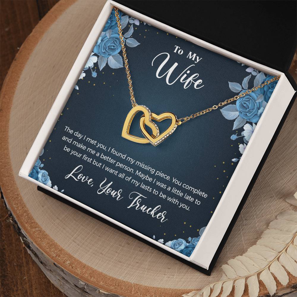 To Wife - From Trucker - You Complete Me Necklace Interlocking Hearts Necklace