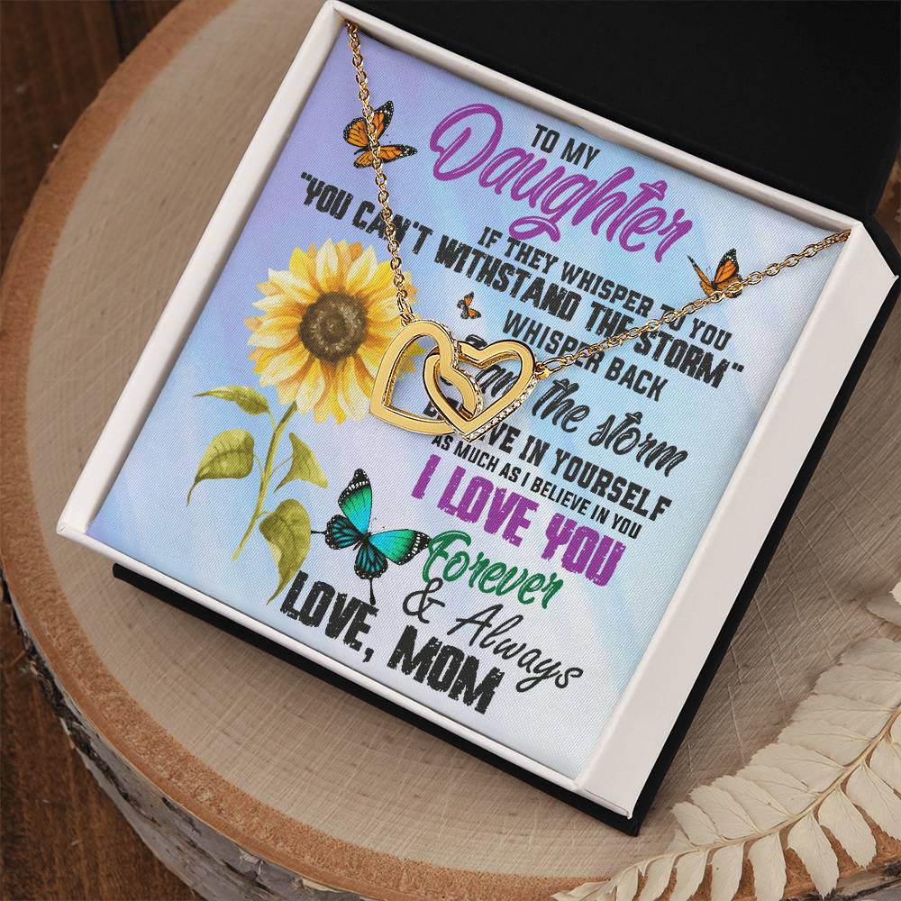 To My Daughter Necklace -Whisper The Storm Interlocking Hearts Necklace