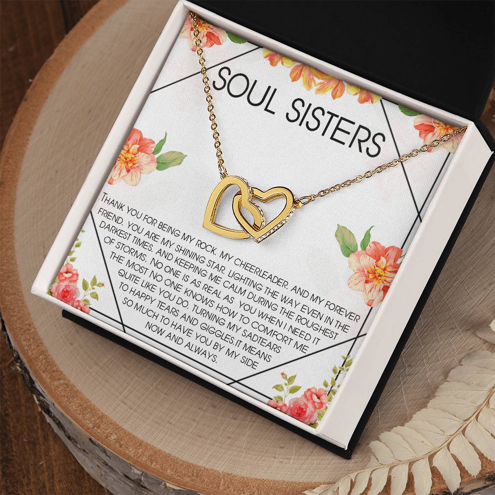 Soul Sisters Interlocking Hearts Necklace Gift Best Friend Gift Jewelry Long Distance Quotes Friends Forever