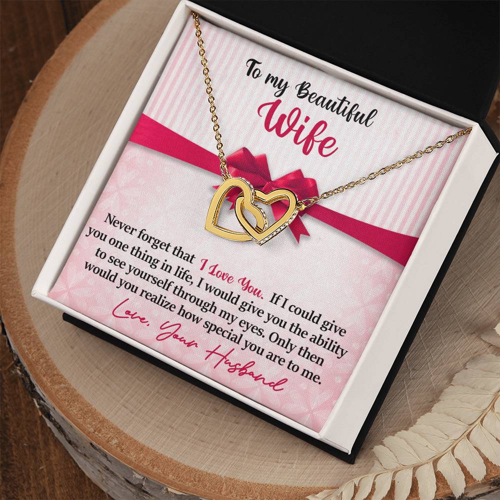 To My Beautiful Wife - I Love You Interlocking Hearts Necklace