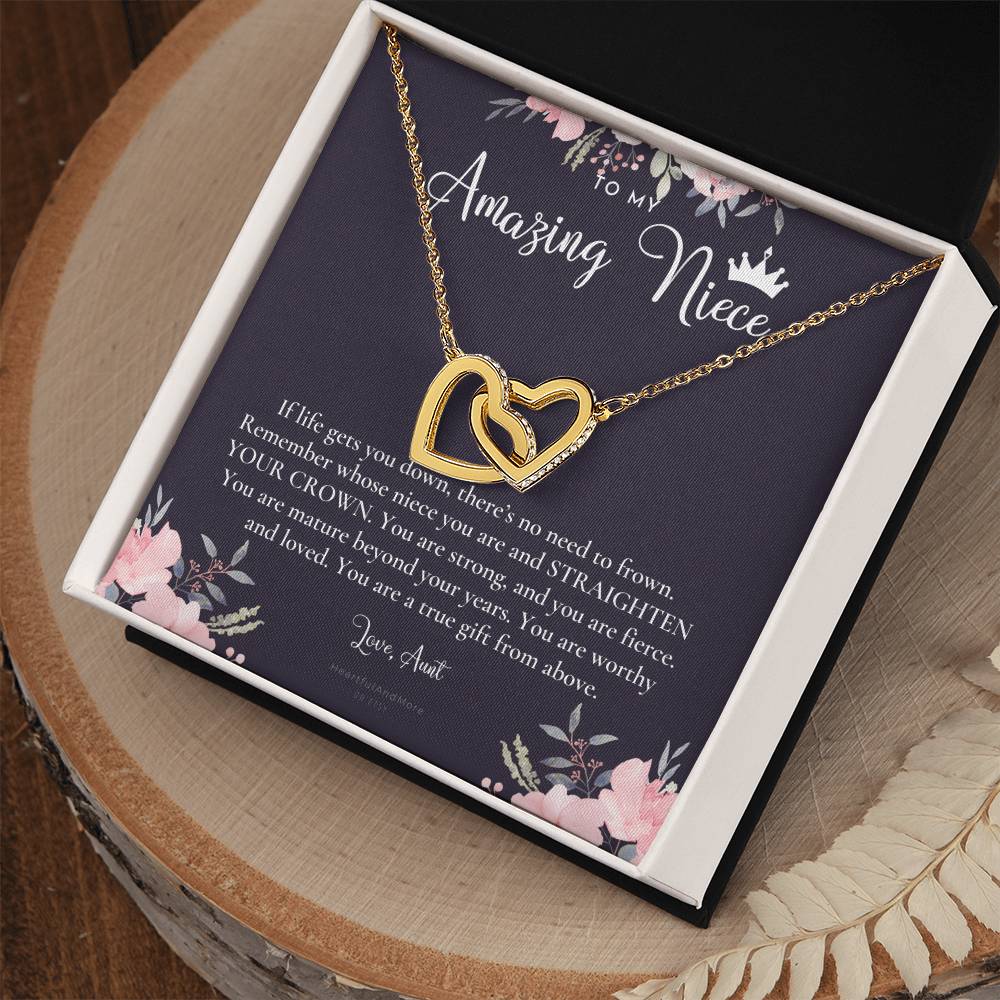 To My Amazing Niece Straighten Your Crown Necklace Aunt Niece Necklace Niece Birthday Gift Niece Graduation Gift Interlocking Hearts Necklace