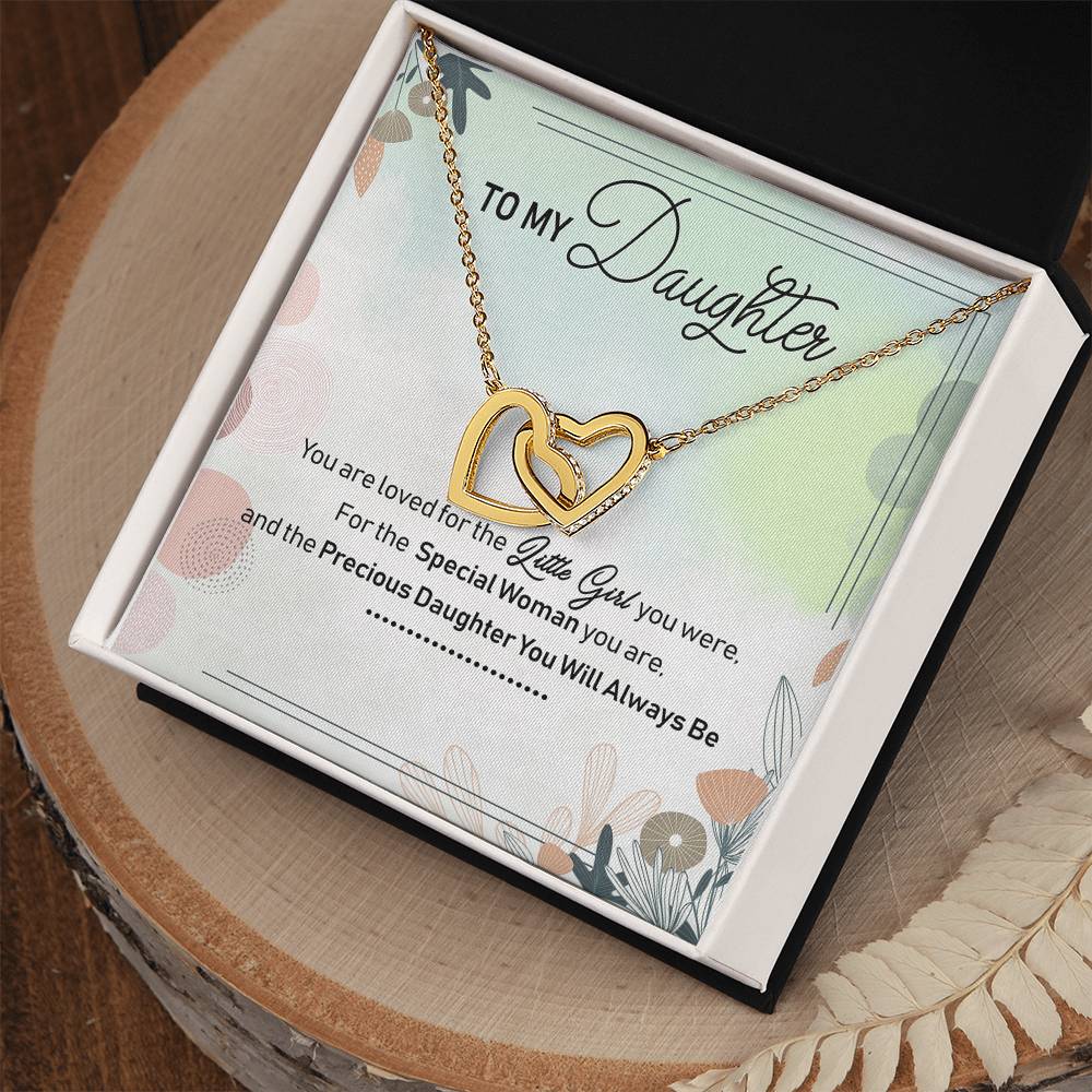 To My Daughter Interlocking Hearts Necklace Birthday Gift Message Card