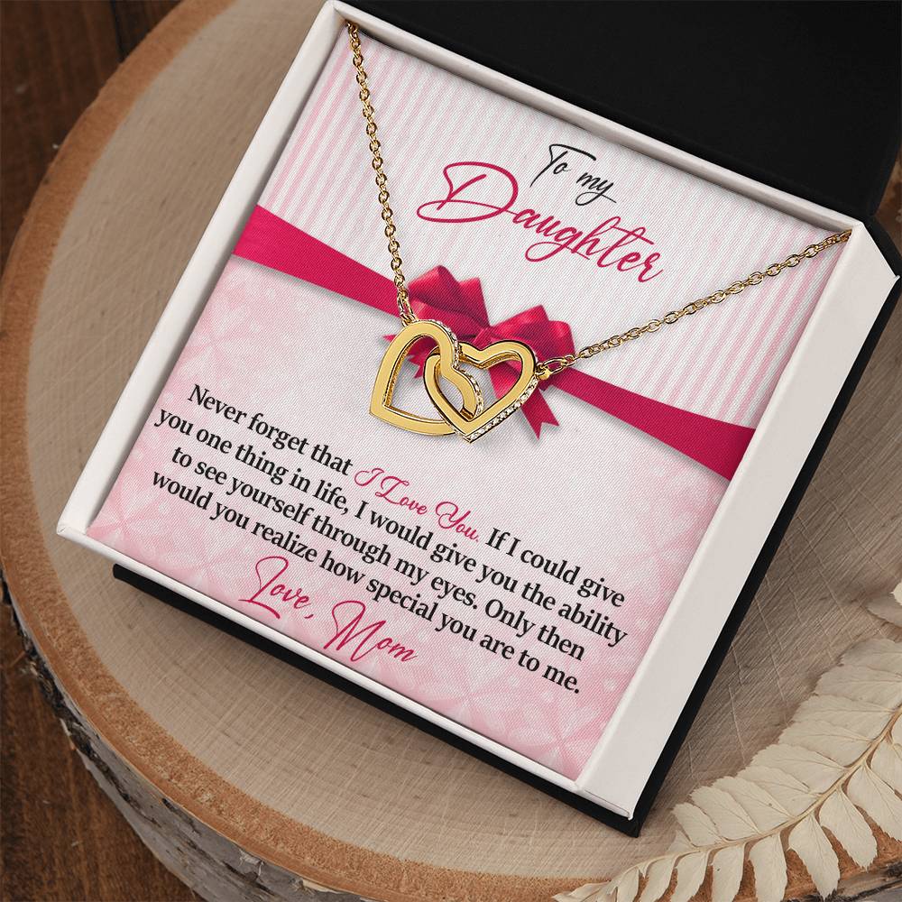 To My Daughter - I Love You - Love Mom Interlocking Hearts Necklace