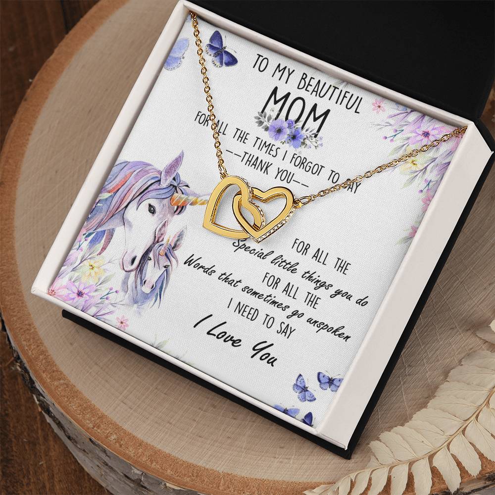 To My Beautiful Mom Interlocking Hearts Necklace Message Card