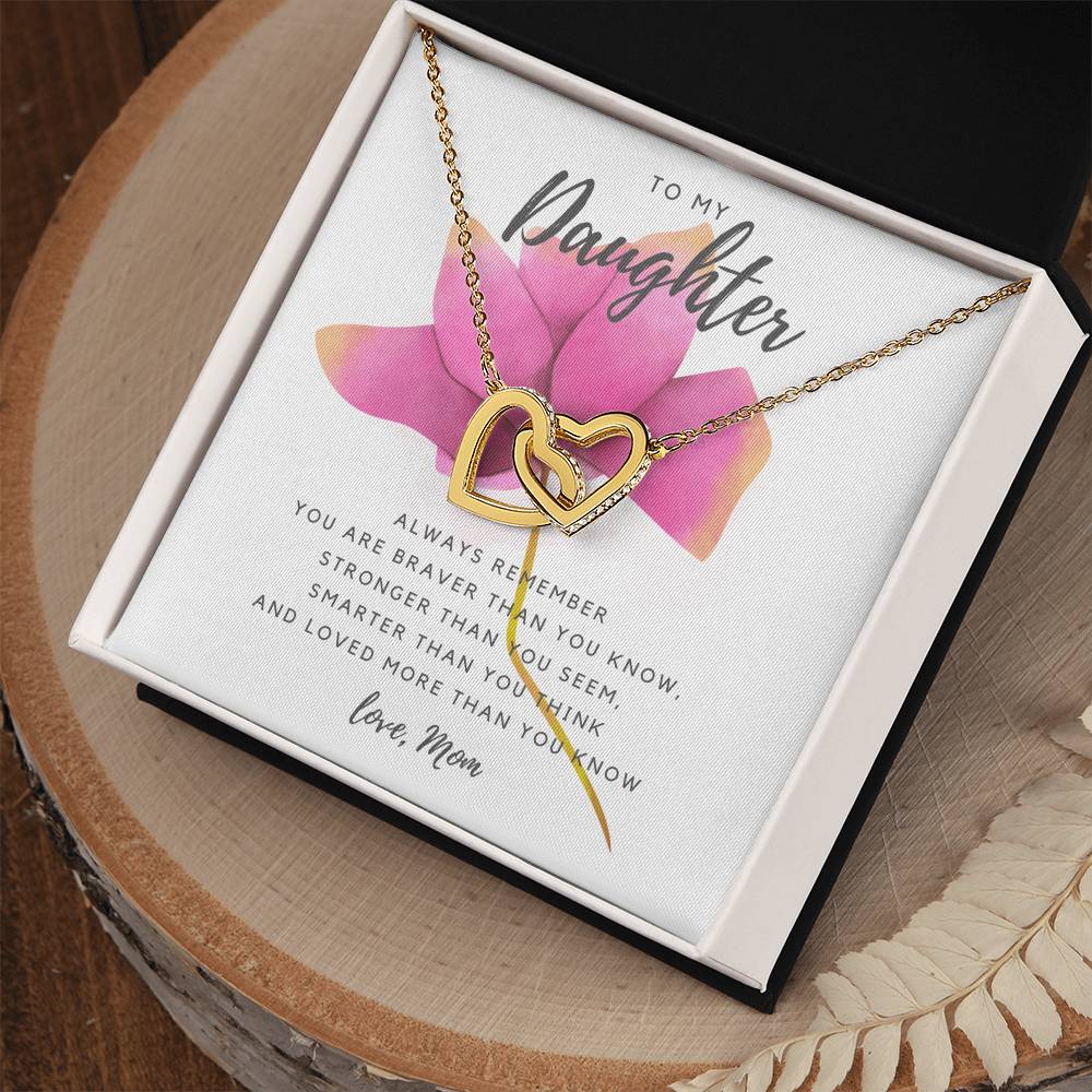 To My Daughter Necklace - Pink Rose Interlocking Hearts Necklace