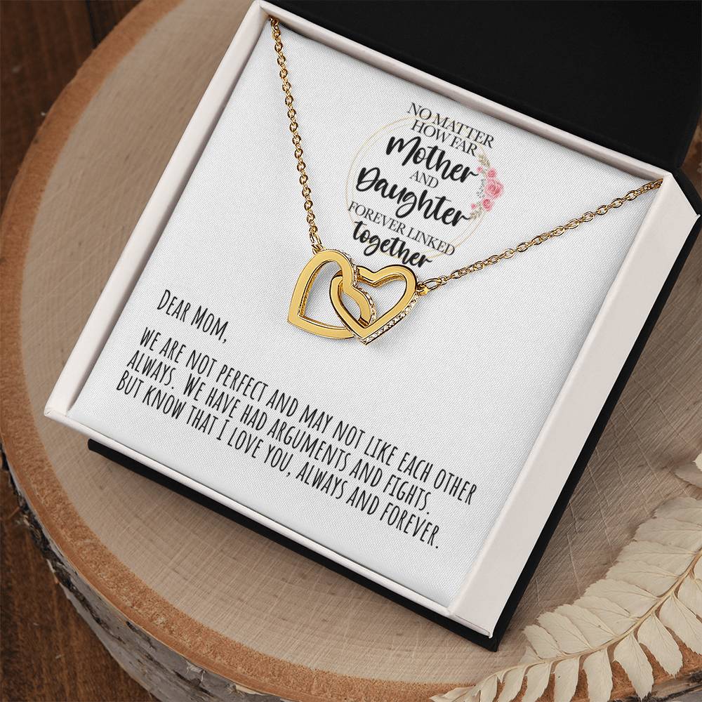 No Matter How Far Mother And Daughter Forever Linked Together Interlocking Hearts Necklace