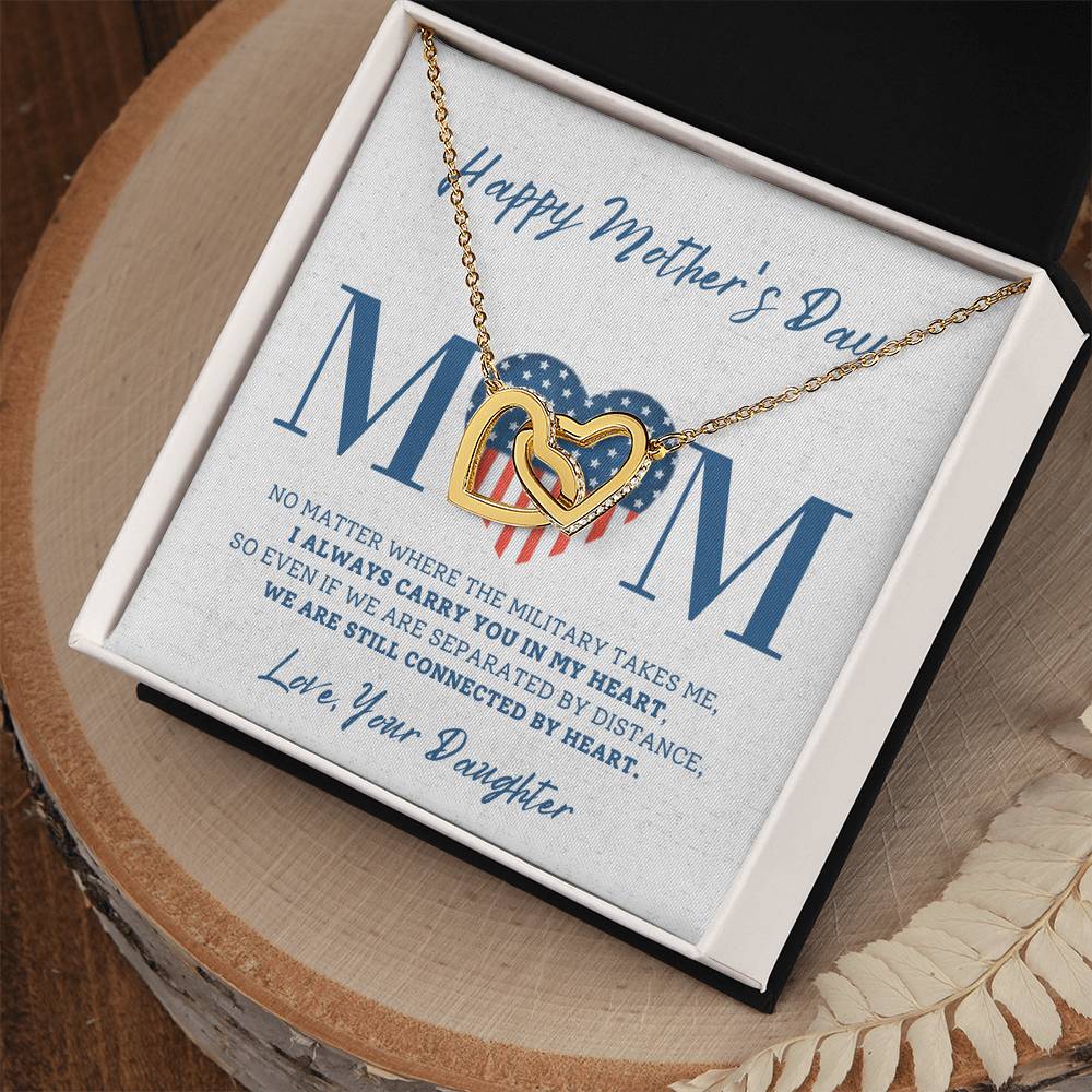 Military Daughter Carry You In My Heart Mother'S Day Necklace 🇺🇸 Interlocking Hearts Necklace
