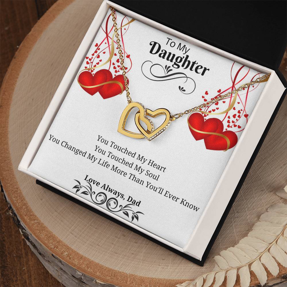 To My Daughter - You Touched My Heart & Soul Interlocking Hearts Necklace
