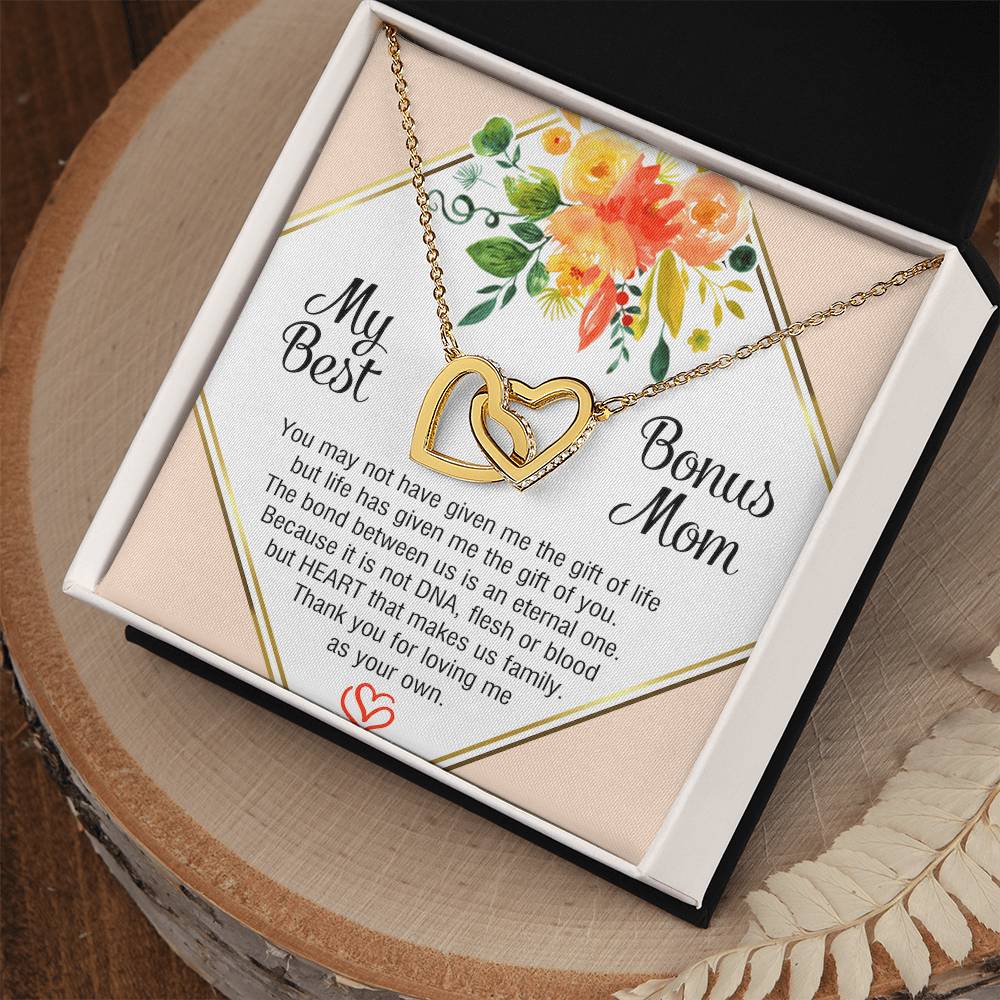 My Best Bonus Mom - Mother'S Day Interlocking Heart Necklace Interlocking Hearts Necklace