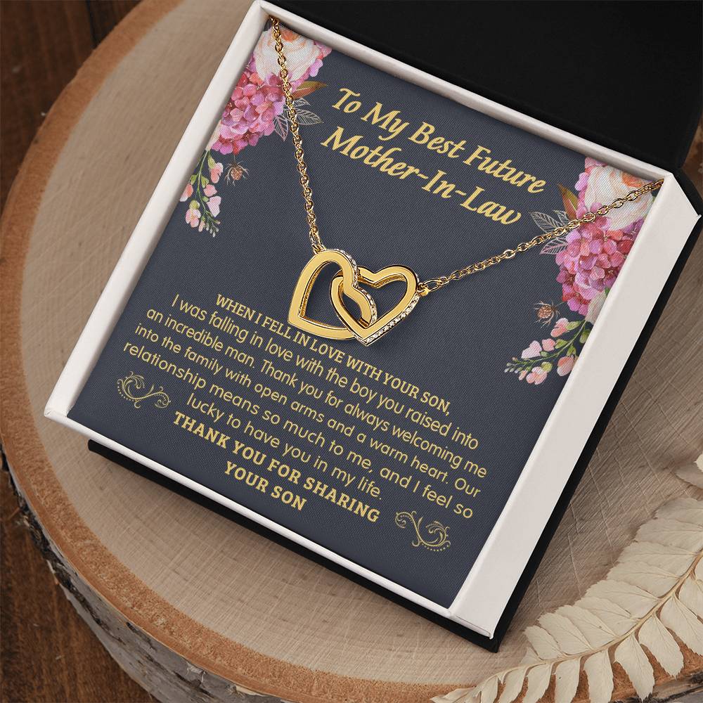 Gift For Future Mother-In-Law - The Boy You Raised - Interlocking Interlocking Hearts Necklace